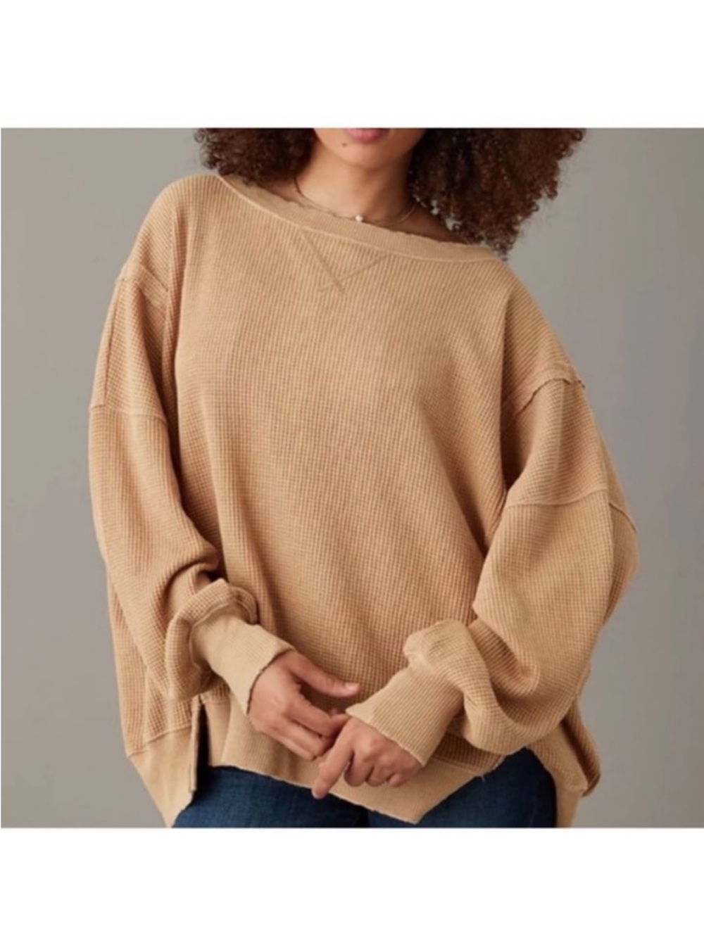 American Eagle "This Feels Seriously Lived In" Waffle Oversized Sweatshirt XL